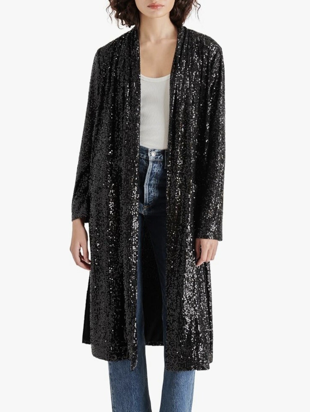 STEVE MADDEN Sequin Open-Front Women’s LONG Cardigan Duster - Black